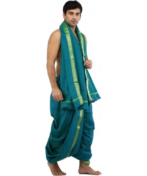 Sleep Sets Ready to Wear Dhoti and Angavastram Set with Woven Golden Border - Colonial Blue - CB18U5TE0NG