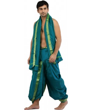 Sleep Sets Ready to Wear Dhoti and Angavastram Set with Woven Golden Border - Colonial Blue - CB18U5TE0NG