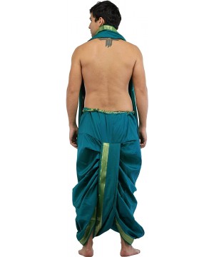 Sleep Sets Ready to Wear Dhoti and Angavastram Set with Woven Golden Border - Colonial Blue - CB18U5TE0NG