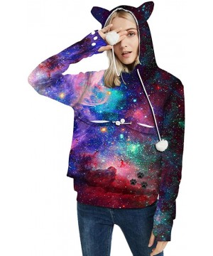 Thermal Underwear Women Star Print Hoodie Cat Ear Sweatshirt Galaxy Printing with Hood Hooded Top - Purple - CF192YI97A6