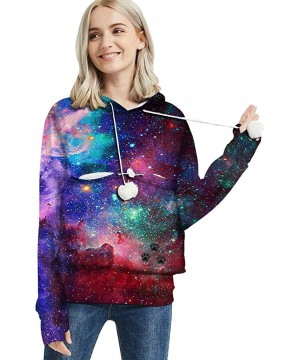 Thermal Underwear Women Star Print Hoodie Cat Ear Sweatshirt Galaxy Printing with Hood Hooded Top - Purple - CF192YI97A6