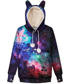 Thermal Underwear Women Star Print Hoodie Cat Ear Sweatshirt Galaxy Printing with Hood Hooded Top - Purple - CF192YI97A6