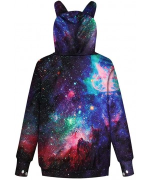 Thermal Underwear Women Star Print Hoodie Cat Ear Sweatshirt Galaxy Printing with Hood Hooded Top - Purple - CF192YI97A6