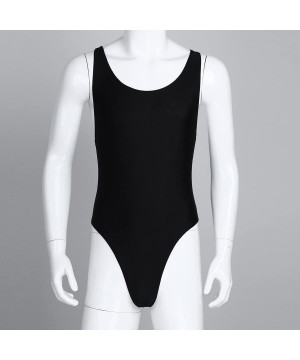 G-Strings & Thongs Men's Stretch One Piece Racer Back Thongs Bodysuit Swimsuit Leotard Singlet - Black - CJ18RC7KSRK