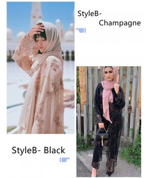 Robes Womens Sequins Cardigan Saudi Arab Tulle Soft Robe Ethnic Clothes Abaya Dress Hijab Not Includes B champagne - CU19D0ZN8EW