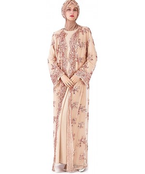 Robes Womens Sequins Cardigan Saudi Arab Tulle Soft Robe Ethnic Clothes Abaya Dress Hijab Not Includes B champagne - CU19D0ZN8EW