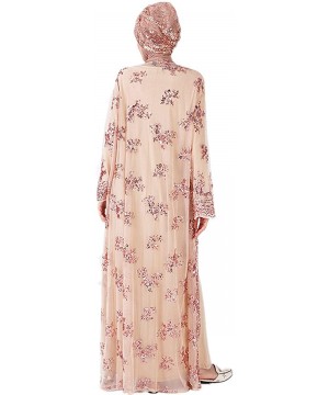 Robes Womens Sequins Cardigan Saudi Arab Tulle Soft Robe Ethnic Clothes Abaya Dress Hijab Not Includes B champagne - CU19D0ZN8EW