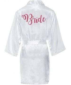 Robes Bride Satin Kimono Robe with Glitter Print - White Bridal Robes - White With Pink Glitter - C91834C9RRT