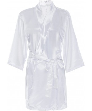 Robes Bride Satin Kimono Robe with Glitter Print - White Bridal Robes - White With Pink Glitter - C91834C9RRT