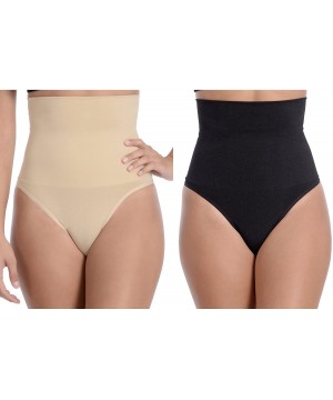 Shapewear Seamless High Waist Maximum Shaper with Thong Bottom - Black/Nude - CB186SRKHMU