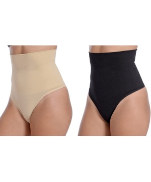 Shapewear Seamless High Waist Maximum Shaper with Thong Bottom - Black/Nude - CB186SRKHMU