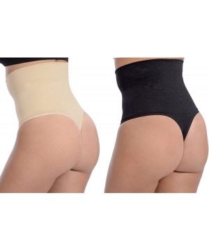 Shapewear Seamless High Waist Maximum Shaper with Thong Bottom - Black/Nude - CB186SRKHMU