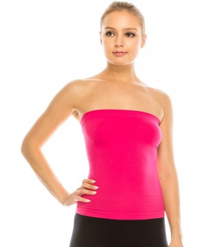 Camisoles & Tanks Medium Length Ribbing Side Seamless Tube Top -Made in USA - Dark Fuschia - CU17YIXYZ48