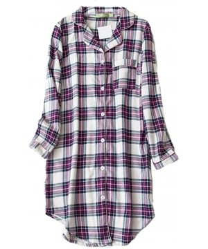 Nightgowns & Sleepshirts Women's Flannel 100% Cotton Nightgown Button Down Boyfriend Nightshirt Mid-Long Style Sleepshirt Paj...