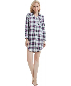 Nightgowns & Sleepshirts Women's Flannel 100% Cotton Nightgown Button Down Boyfriend Nightshirt Mid-Long Style Sleepshirt Paj...