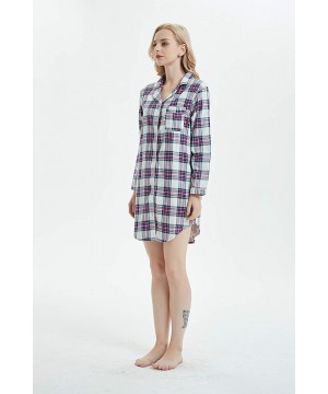 Nightgowns & Sleepshirts Women's Flannel 100% Cotton Nightgown Button Down Boyfriend Nightshirt Mid-Long Style Sleepshirt Paj...