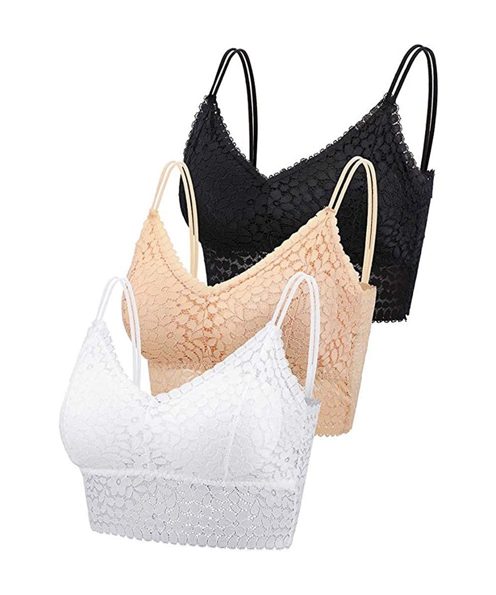 Camisoles & Tanks 3 Pieces Lace Bra Camisole Bralette Lace Bandeau Bra Lace Top for Women Girls Sports Daily Favor - A-black-...