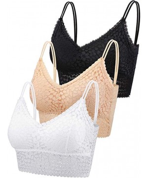 Camisoles & Tanks 3 Pieces Lace Bra Camisole Bralette Lace Bandeau Bra Lace Top for Women Girls Sports Daily Favor - A-black-...