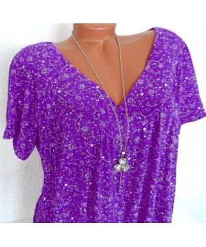 Shapewear Women's Large Size Short-Sleeved T-Shirt Shirt Fashion V-Neck Printed Shirt Pullover Top - Purple - C318S9WU6X6