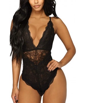 Baby Dolls & Chemises Women Lingerie Lace Nightwear Dress Underwear Sleepwear G-String Babydoll - Black B - CL18OW8N68K