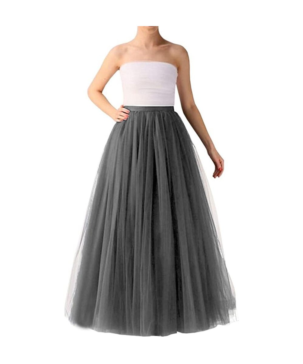 Slips Women's 50S Petticoat Crinoline Tutu Underskirts Tea Length Tulle Prom Party Skirt - Gray - CG192DGAI2W