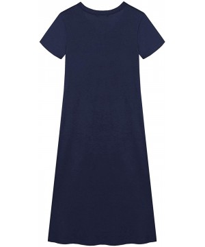 Nightgowns & Sleepshirts Women's Cotton V Neck Nightgowns Full Slip Long Loose Tank Night Dress Tz06 - 02 Navyblue - CR18NXASCKI