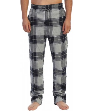 Sleep Bottoms Mens Yarn Dye Brushed Flannel Pajama Pants- Elastic Waist - 103 - Gray / Navy - CG186SU9Y5S