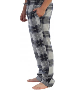 Sleep Bottoms Mens Yarn Dye Brushed Flannel Pajama Pants- Elastic Waist - 103 - Gray / Navy - CG186SU9Y5S