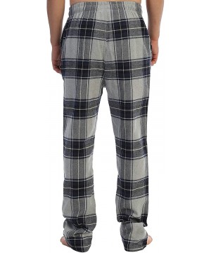 Sleep Bottoms Mens Yarn Dye Brushed Flannel Pajama Pants- Elastic Waist - 103 - Gray / Navy - CG186SU9Y5S