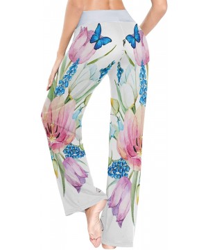 Bottoms Womens Comfy Casual Pajama Pants Spring Flowers Butterflies Drawstring Palazzo Lounge Pants Wide Leg Multicolor - CH1...