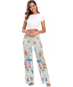 Bottoms Womens Comfy Casual Pajama Pants Spring Flowers Butterflies Drawstring Palazzo Lounge Pants Wide Leg Multicolor - CH1...