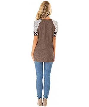 Thermal Underwear Women's Sunflower Leopard Patchwork Short Sleeve O-Neck Print Casual Top T-Shirt - C-coffee - CO197LAMTRG