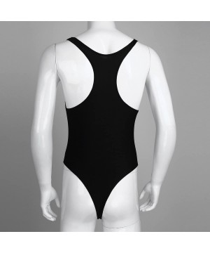 G-Strings & Thongs Men's Stretch One Piece Racer Back Thongs Bodysuit Swimsuit Leotard Singlet - Black - CJ18RC7KSRK