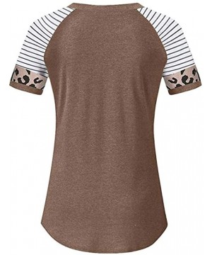 Thermal Underwear Women's Sunflower Leopard Patchwork Short Sleeve O-Neck Print Casual Top T-Shirt - C-coffee - CO197LAMTRG