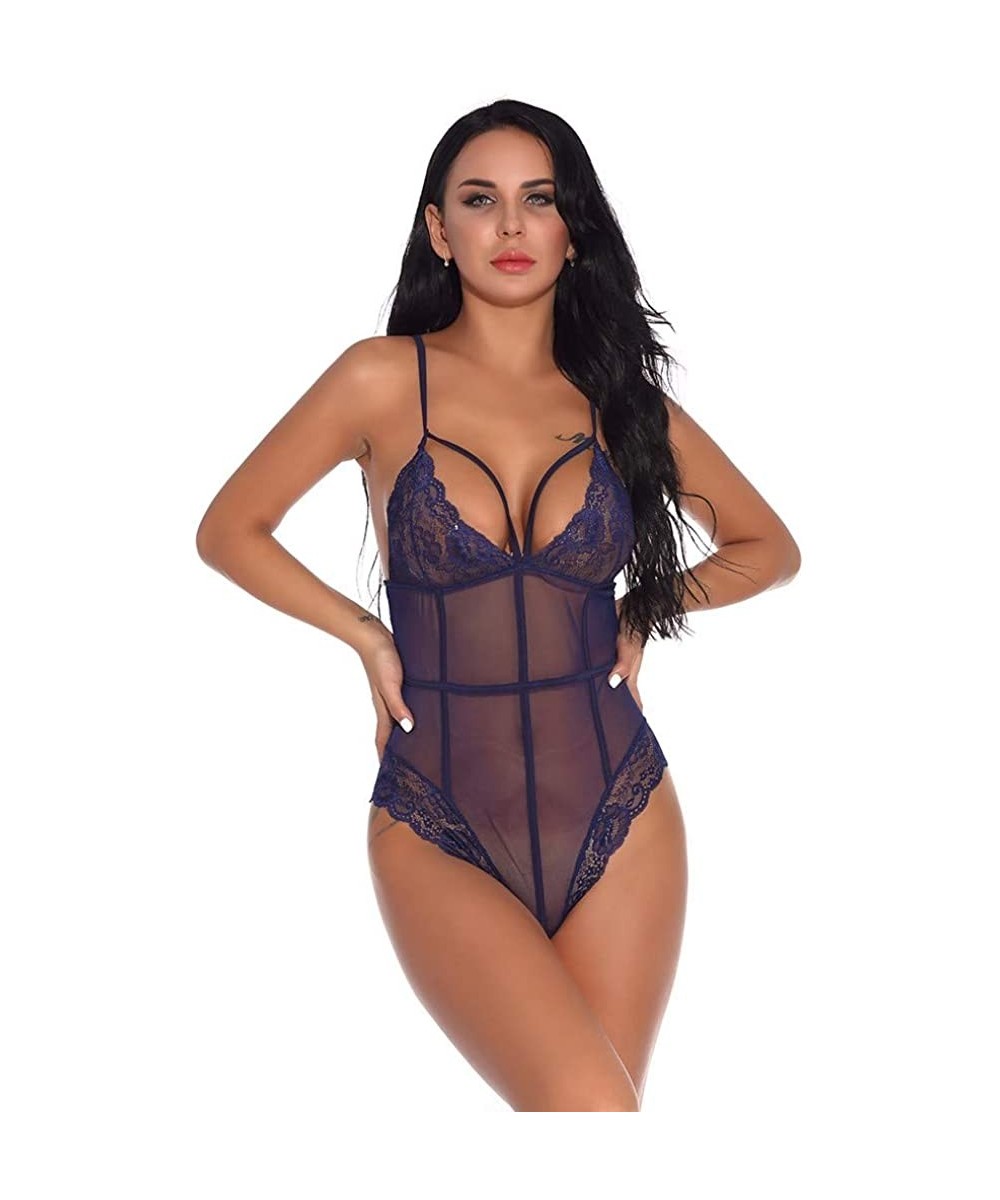 Baby Dolls & Chemises Women Lingerie Teddy Bodysuit with Garter Belt Lace Babydoll Full Slips V-Neck Bandage Leotard Jumpsuit...