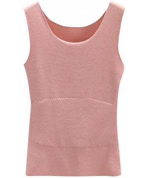 Thermal Underwear Women's Winter Warm O Neck Stretchy Thermal Fleece-Lining Skinny Cami Tank Tops - Pink - CQ18ZAH42WO