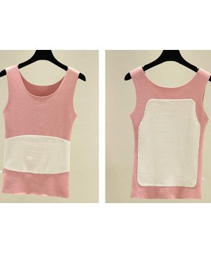 Thermal Underwear Women's Winter Warm O Neck Stretchy Thermal Fleece-Lining Skinny Cami Tank Tops - Pink - CQ18ZAH42WO