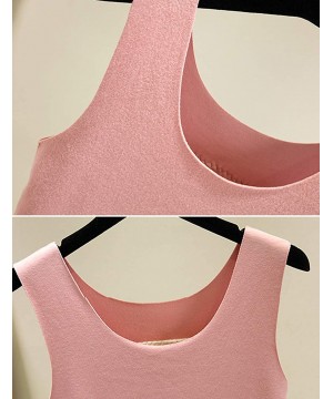 Thermal Underwear Women's Winter Warm O Neck Stretchy Thermal Fleece-Lining Skinny Cami Tank Tops - Pink - CQ18ZAH42WO