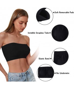 Camisoles & Tanks Women's Basic Seamless Tube Top Padded Bras Stretch Strapless Bandeau Bra 1/3 Pack - Black/Beige/White - CA...