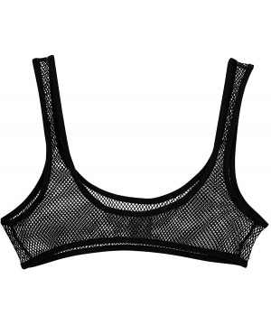 Bras Women's Sheer Fishnet Deep U Neck Crop Tank Top Mini T Shirts Vest Transparent Bra Tops Clubwear - Black - C518ZXUSMT4