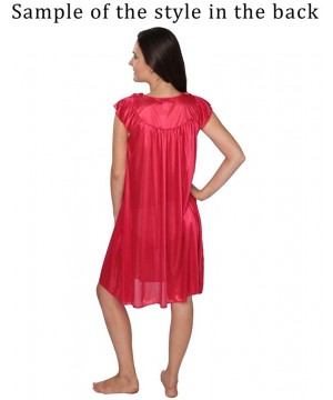 Nightgowns & Sleepshirts Women's Solid Tricot Long Shiny Satin Silky Nightgown - 031_teal - CC12C7MTVA9