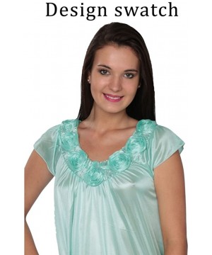 Nightgowns & Sleepshirts Women's Solid Tricot Long Shiny Satin Silky Nightgown - 031_teal - CC12C7MTVA9