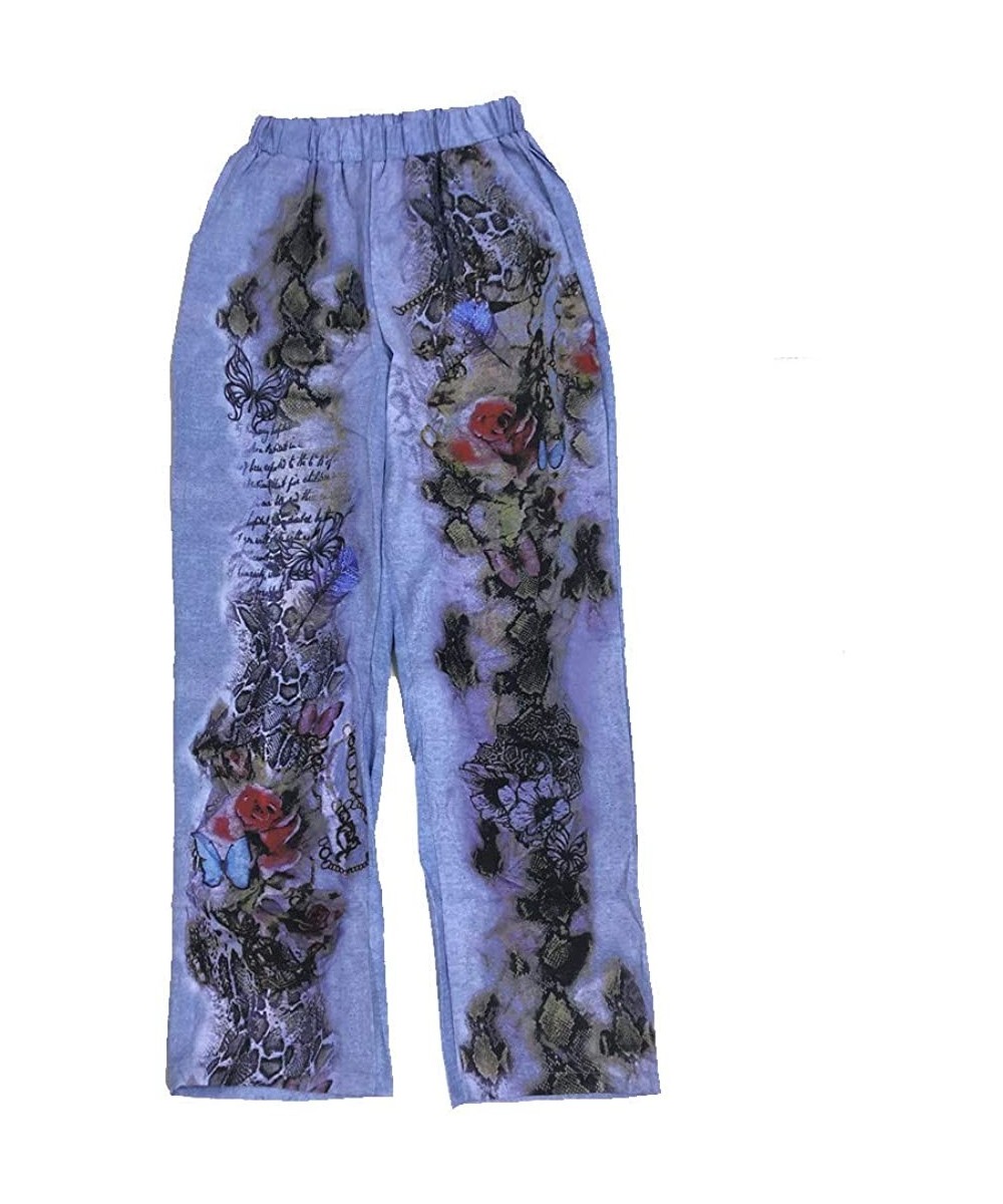 Bottoms Fashion Pants for Women Floral Butterfly Printed Pants Trousers Plus Size S-5XL - Blue - CX18UI9MDD6