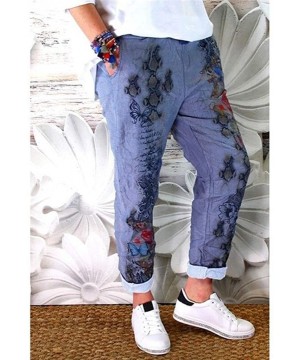 Bottoms Fashion Pants for Women Floral Butterfly Printed Pants Trousers Plus Size S-5XL - Blue - CX18UI9MDD6