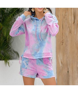 Sets Pajama Set for Women Tie Dye Womens Tie Dye Printed Lounge Sets Long Sleeve Hoodies Short PJ Set Loungewear Purple - CG1...