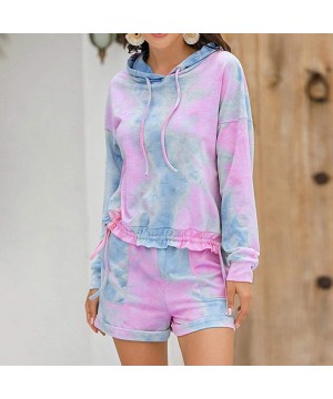 Sets Pajama Set for Women Tie Dye Womens Tie Dye Printed Lounge Sets Long Sleeve Hoodies Short PJ Set Loungewear Purple - CG1...