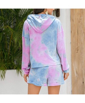 Sets Pajama Set for Women Tie Dye Womens Tie Dye Printed Lounge Sets Long Sleeve Hoodies Short PJ Set Loungewear Purple - CG1...