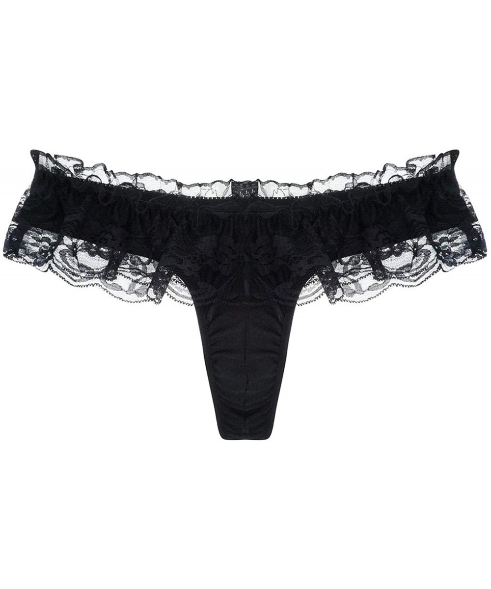 G-Strings & Thongs Sexy Men Lace Thongs Tback Bikini Underwear Sissy Pouch Pantsies M L XL XXL Jocks - Black - CY197729XD8