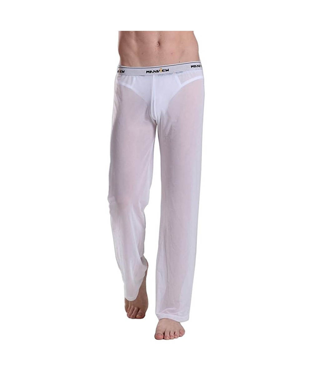 Sleep Bottoms Mens Mesh See Through Home Lounge Pants Nightwear - White - CB12OCYCY1E