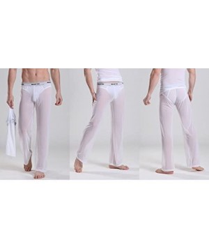 Sleep Bottoms Mens Mesh See Through Home Lounge Pants Nightwear - White - CB12OCYCY1E